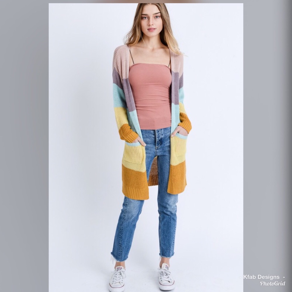 🥰LAST 1! Gorgeous Pastel Striped Pocket  Cardigan - Picture 5 of 7